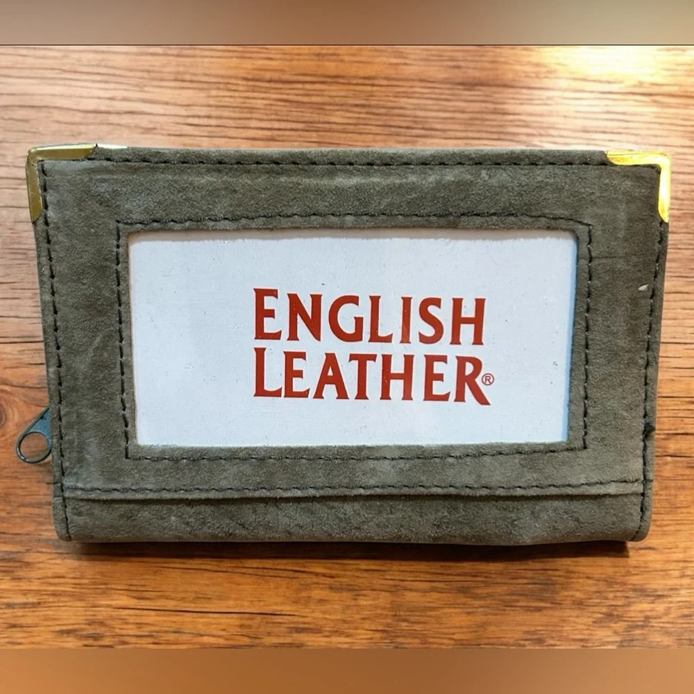 Genuine Khaki Suede Leather Credit Card ID Holder Wallet NEW AG 5”